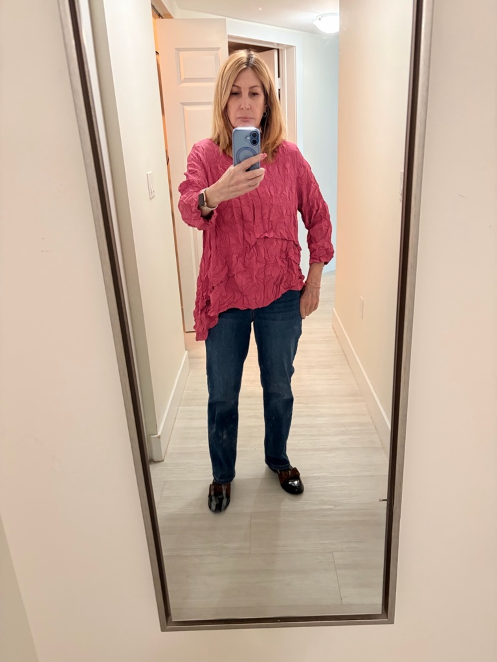 Chalet Hot Pink Crinkled Pullover Top